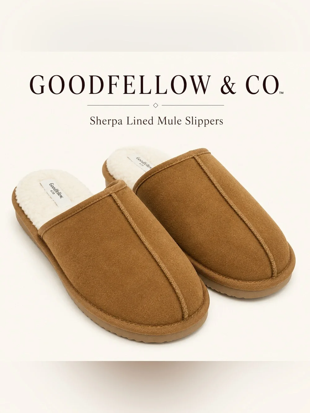 Goodfellow & Co Genuine Suede Leather Sherpa Lined Mule Slippers Brown Men’s